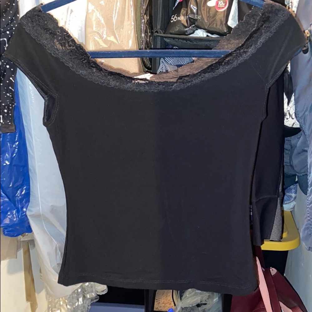 Off the Shoulder Black Casual Top